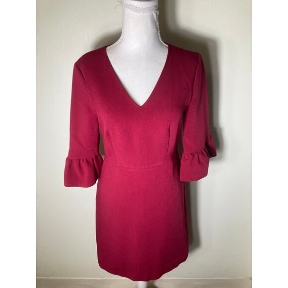 Draper James Dark Red 3/4 Sleeve V-Neck Back Zip Knee Length Dress Sz 2 - Picture 1 of 4